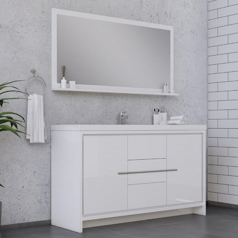 Alya Bath Sortino 60" Single White Modern Freestanding  Bathroom Vanity With Acrylic Top and Integrated Sink - AB-MD660S-W - Backyard Provider