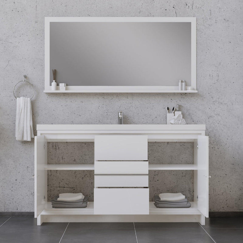 Alya Bath Sortino 60" Single White Modern Freestanding  Bathroom Vanity With Acrylic Top and Integrated Sink - AB-MD660S-W - Backyard Provider