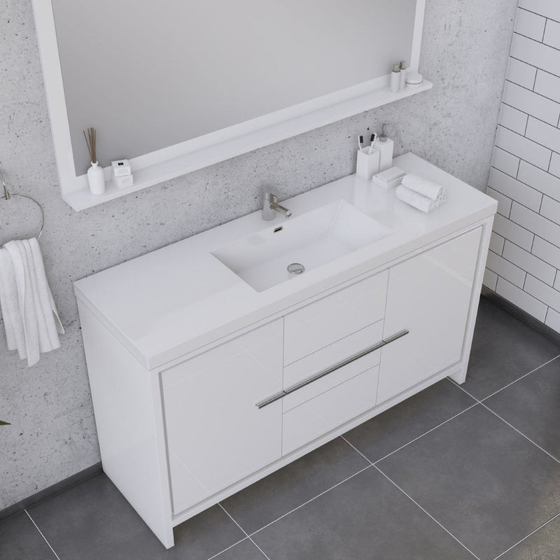 Alya Bath Sortino 60" Single White Modern Freestanding  Bathroom Vanity With Acrylic Top and Integrated Sink - AB-MD660S-W - Backyard Provider