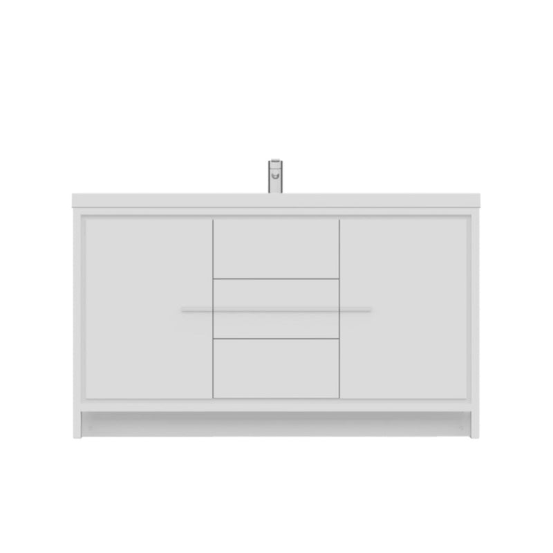 Alya Bath Sortino 60" Single White Modern Freestanding  Bathroom Vanity With Acrylic Top and Integrated Sink - AB-MD660S-W - Backyard Provider