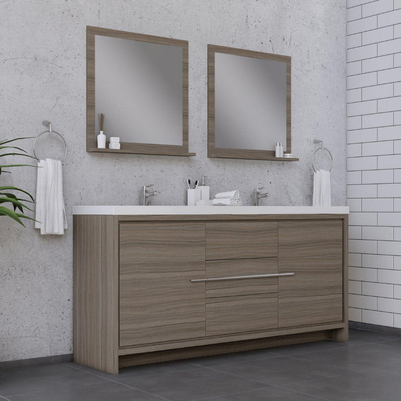 Alya Bath Sortino 72" Double Gray Modern Freestanding  Bathroom Vanity With Acrylic Top and Integrated  Sink - AB-MD672-G - Backyard Provider