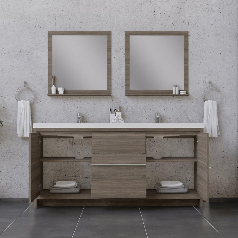 Alya Bath Sortino 72" Double Gray Modern Freestanding  Bathroom Vanity With Acrylic Top and Integrated  Sink - AB-MD672-G - Backyard Provider