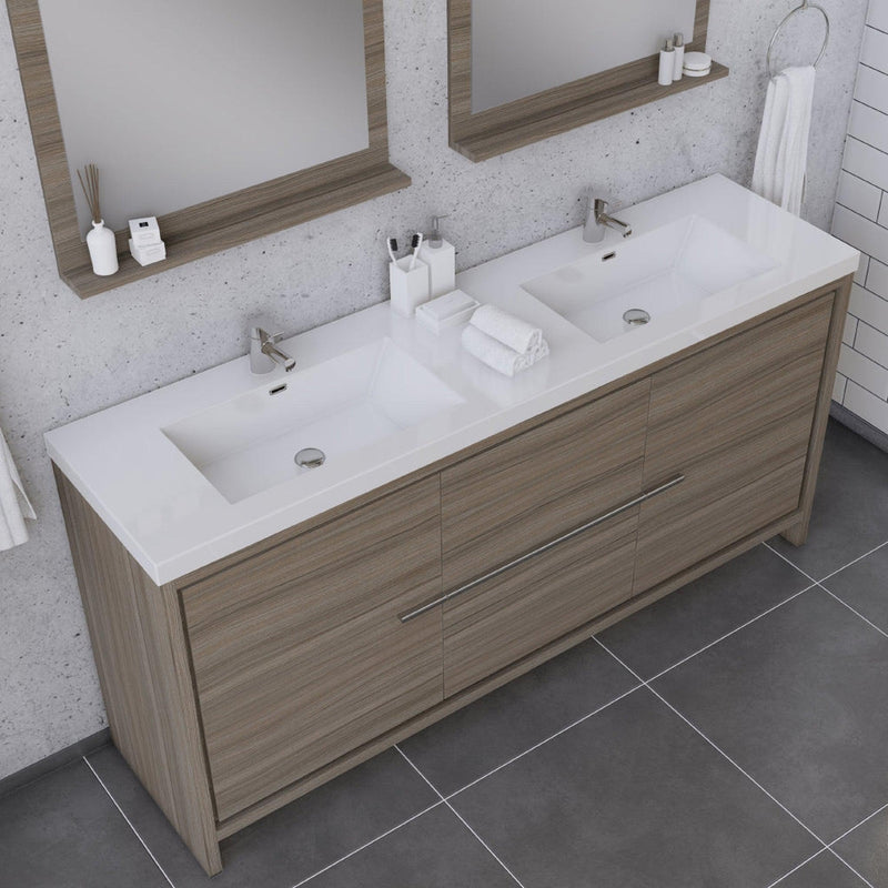 Alya Bath Sortino 72" Double Gray Modern Freestanding  Bathroom Vanity With Acrylic Top and Integrated  Sink - AB-MD672-G - Backyard Provider