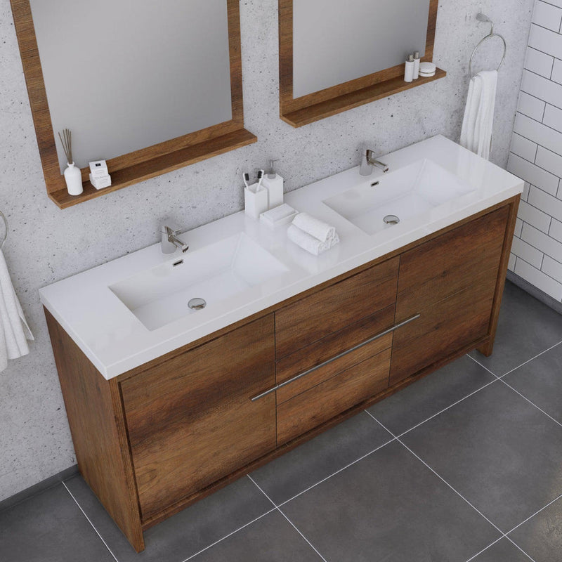 Alya Bath Sortino 72" Double Rosewood  Modern Freestanding  Bathroom Vanity With Acrylic Top and Integrated Sink - AB-MD672-RW - Backyard Provider