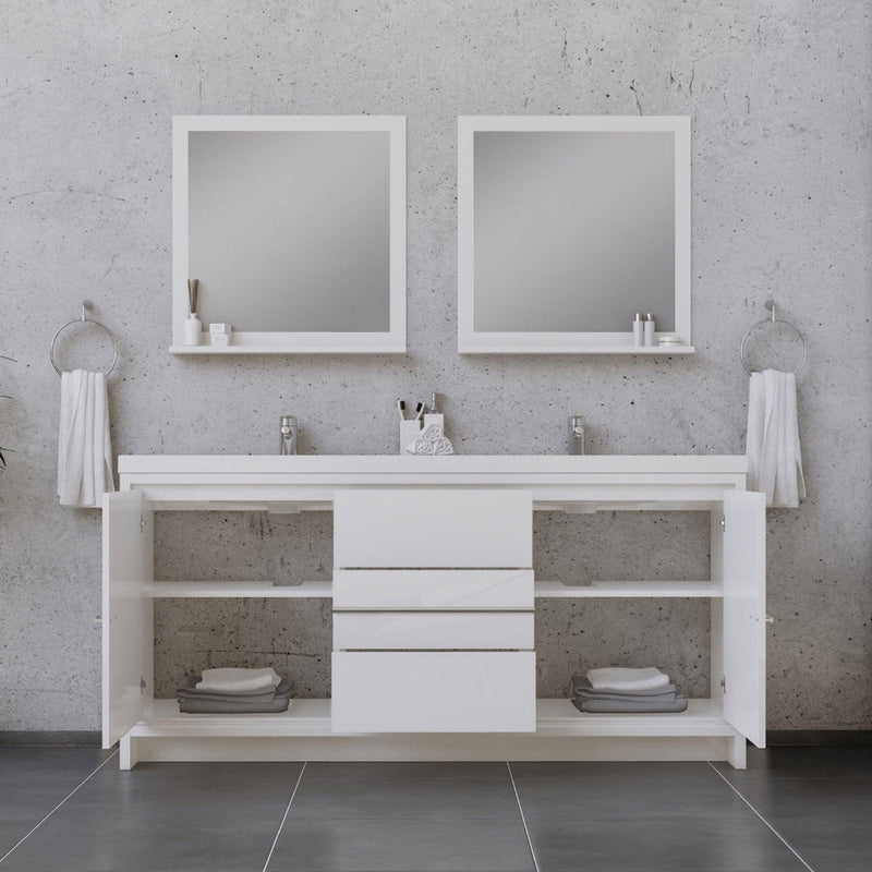 Alya Bath Sortino 72"  Double White Modern Freestanding  Bathroom Vanity With Acrylic Top and Integrated Sink - AB-MD672-W - Backyard Provider