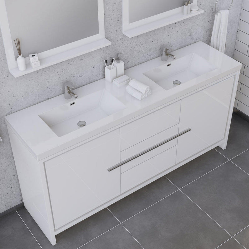 Alya Bath Sortino 72"  Double White Modern Freestanding  Bathroom Vanity With Acrylic Top and Integrated Sink - AB-MD672-W - Backyard Provider