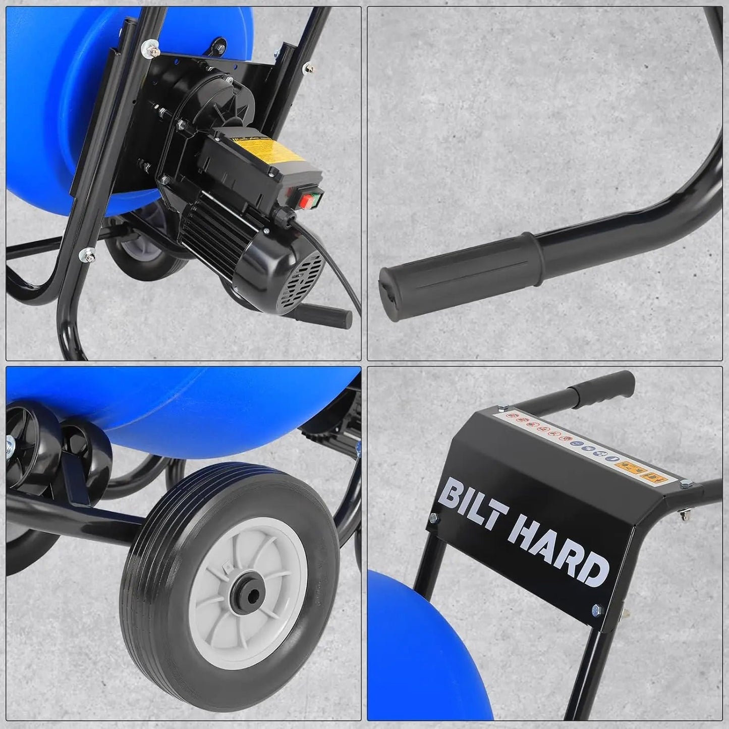 BILT HARD 4 Cu.Ft. Electric Cement Mixer, Heavy Duty Portable - TCA-0053