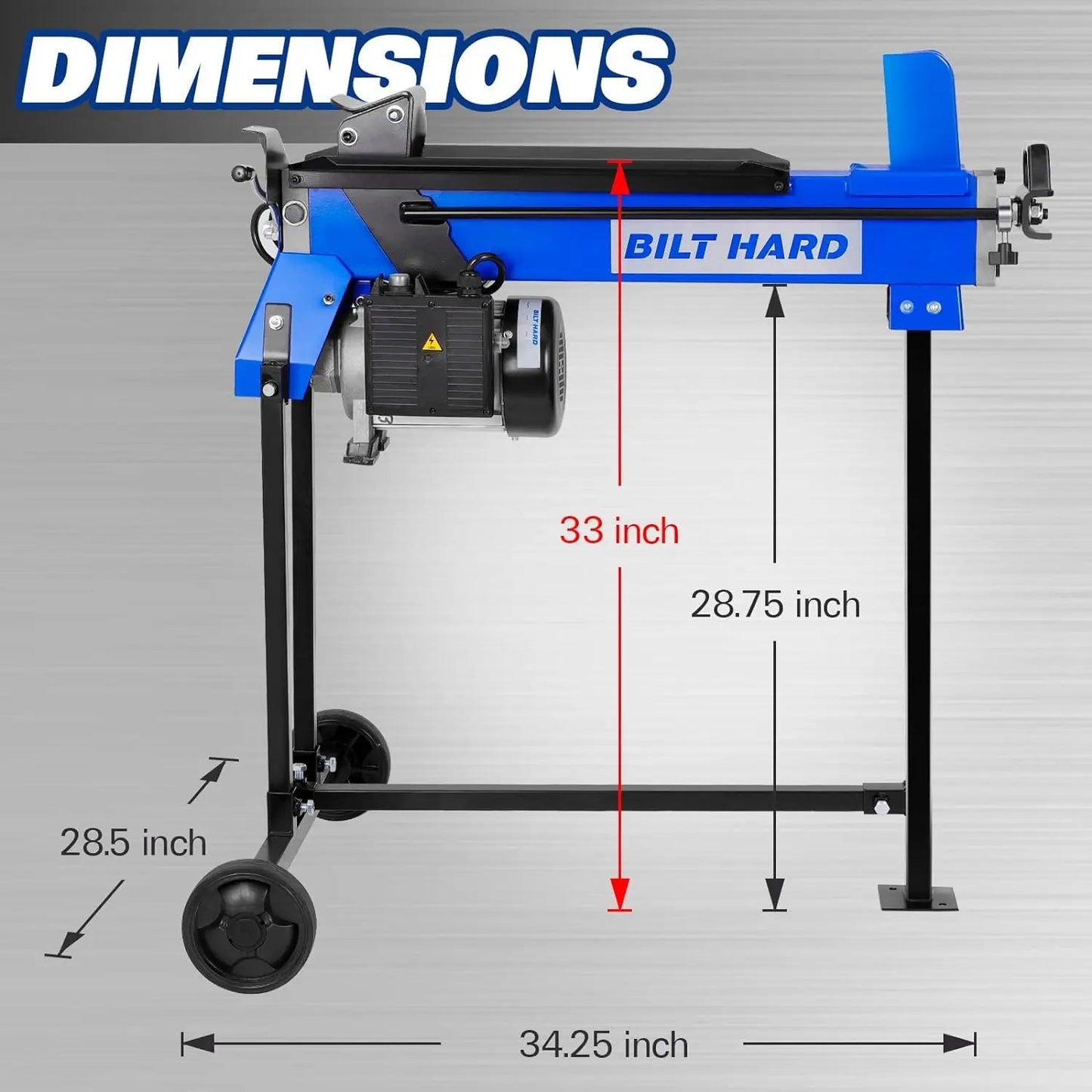 BILT HARD Log Splitter 6.5 Ton with Stand, Wood Electric Powered, Hydraulic Ram, Firewood Splitting Machine Black Stand Wood Splitter - TLA-0102