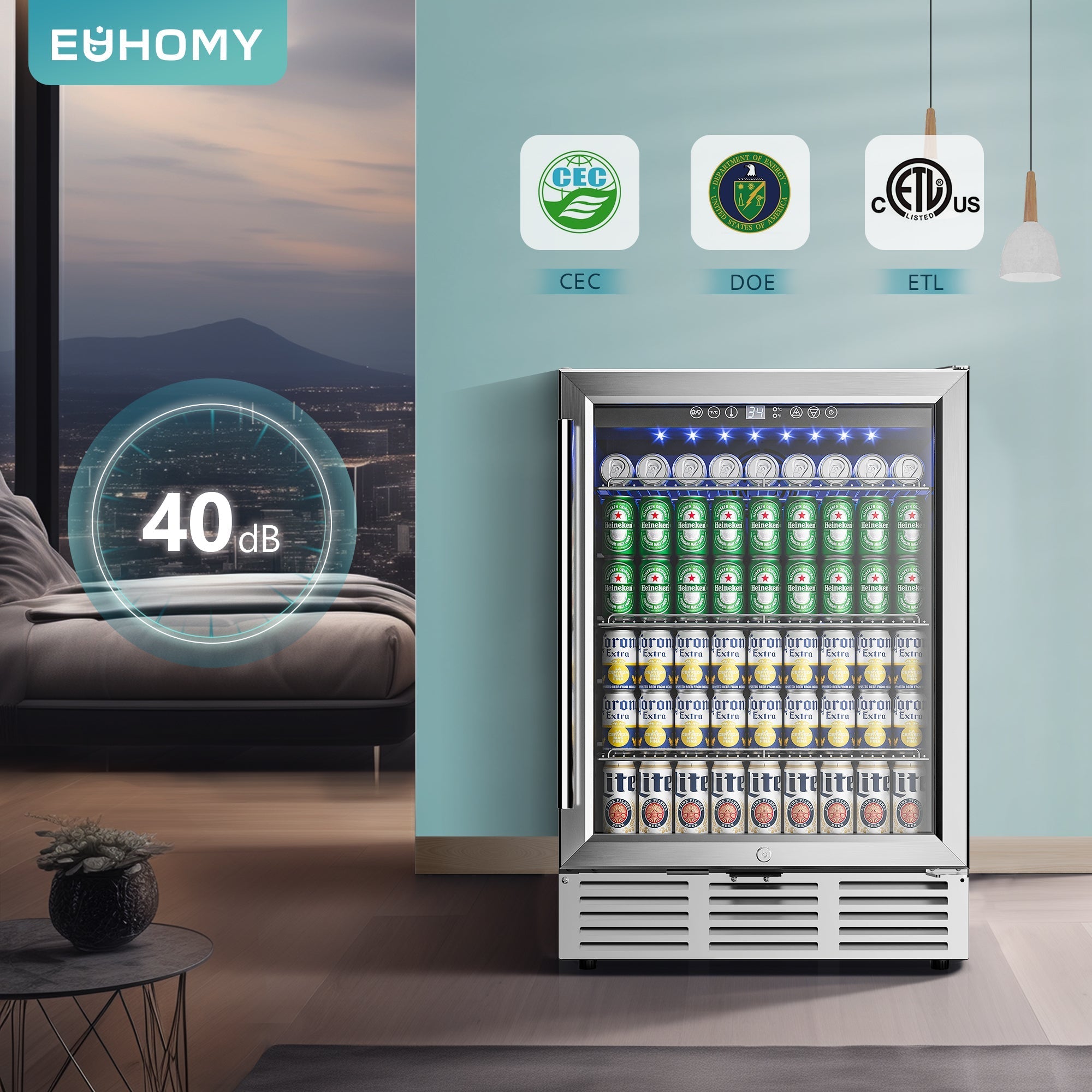 EUHOMY Beverage Refrigerator Under Counter Beer Fridge Large Capacity Wine Cooler - BRU-04