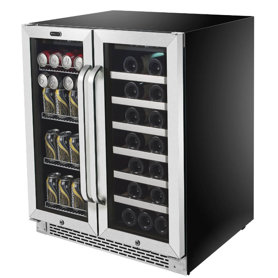 Whynter 30" Built-In French Door Dual Zone 33 Bottle Wine Refrigerator 88 Can Beverage Center BWB-3388FDS