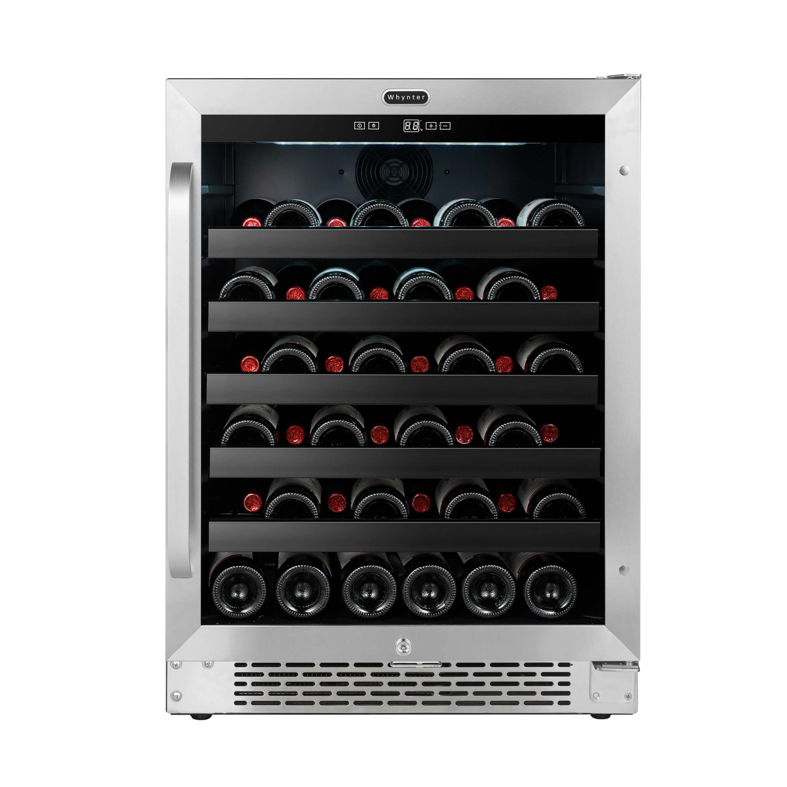 Whynter 24 inch Built-In 46 Bottle Undercounter Stainless Steel Wine Refrigerator with Reversible Door, Digital Control, Lock and Carbon Filter BWR-408SB