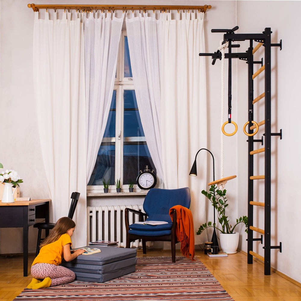 BenchK Swedish Ladder w/ Gymnastic Set - Black