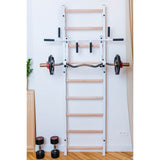 BenchK Swedish Ladder w/ Pull Up Bar & Rack - White