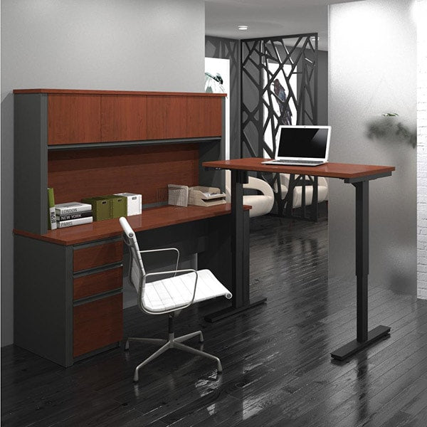 Bestar Prestige + L-Desk with Hutch & Electric Height Adjustable Table