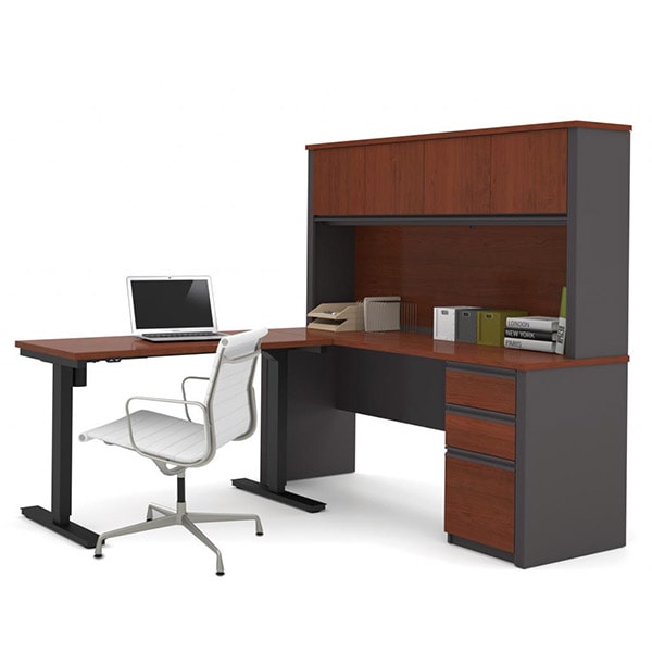 Bestar Prestige + L-Desk with Hutch & Electric Height Adjustable Table