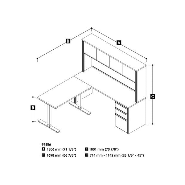 Bestar Prestige + L-Desk with Hutch & Electric Height Adjustable Table