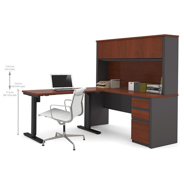 Bestar Prestige + L-Desk with Hutch & Electric Height Adjustable Table