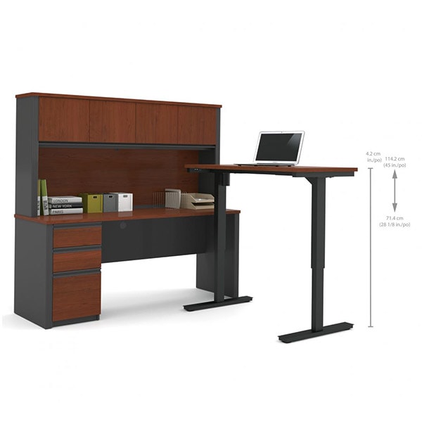 Bestar Prestige + L-Desk with Hutch & Electric Height Adjustable Table