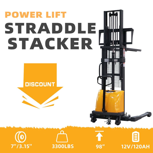 Apollolift Power Lift Straddle Stacker 3300Lbs 98"Lifting - A-3011 - Backyard Provider