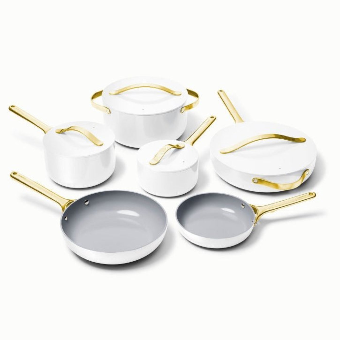 Caraway Deluxe Cookware Set in White with Gold Handles - Backyard Provider