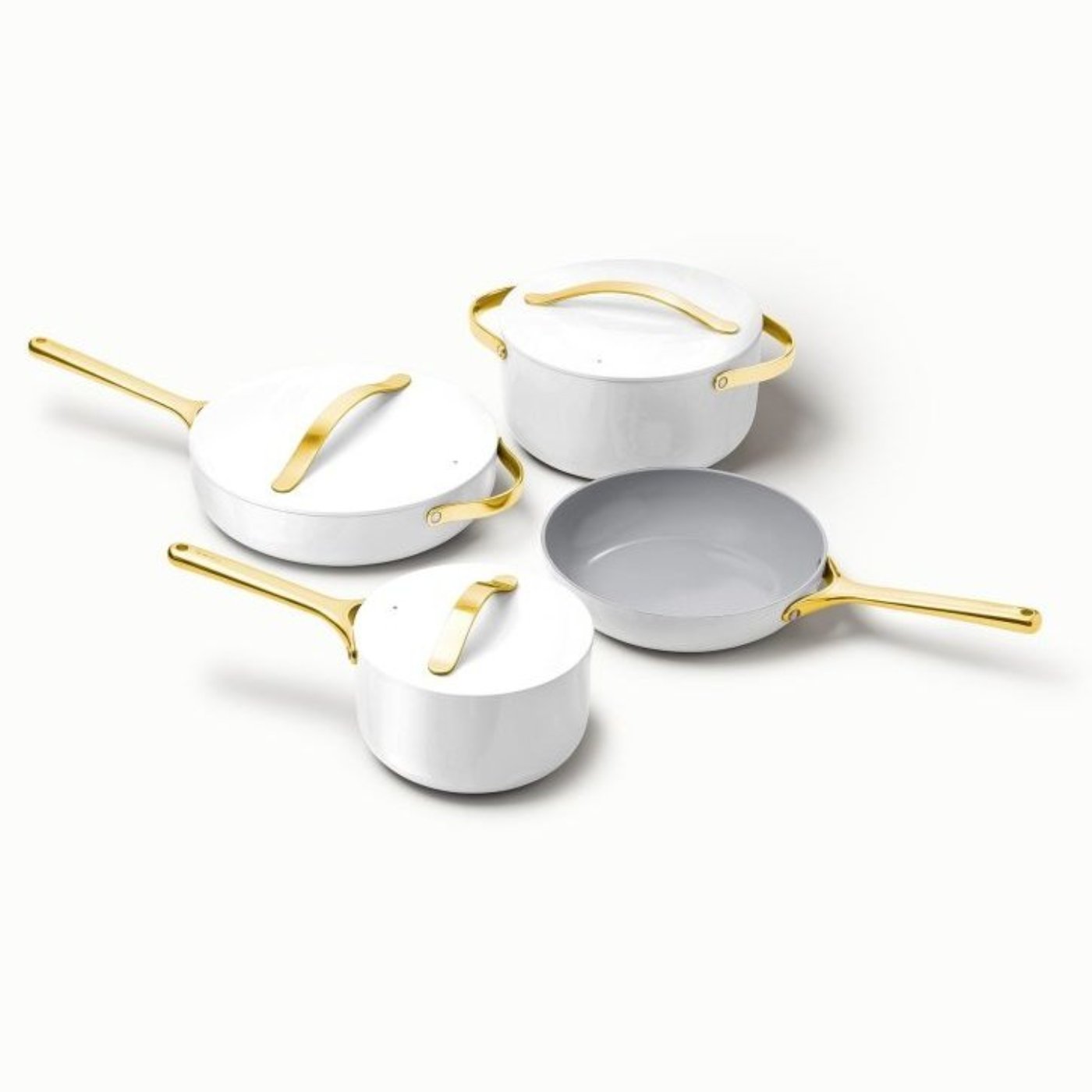 Caraway Deluxe Cookware Set in White with Gold Handles - Backyard Provider