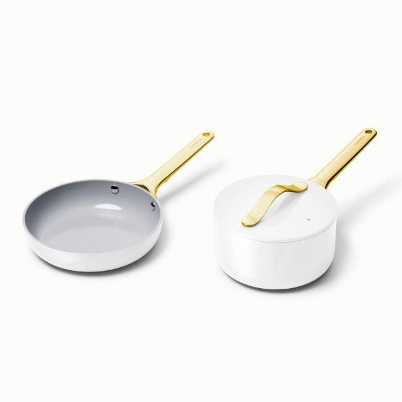 Caraway Deluxe Cookware Set in White with Gold Handles - Backyard Provider