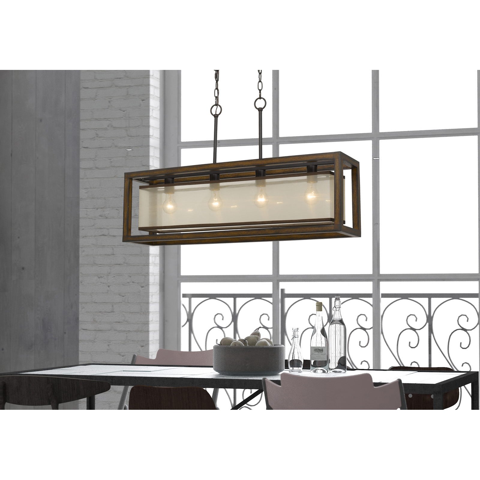 Cal Lighting 60W X 4 Rubber Wood Island Chandelier With Organza Shade FX-3536-4H
