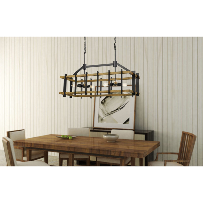 Cal Lighting Bruck 60W X 6 Metal/Pine Wood Island Chandelier FX-3705-6