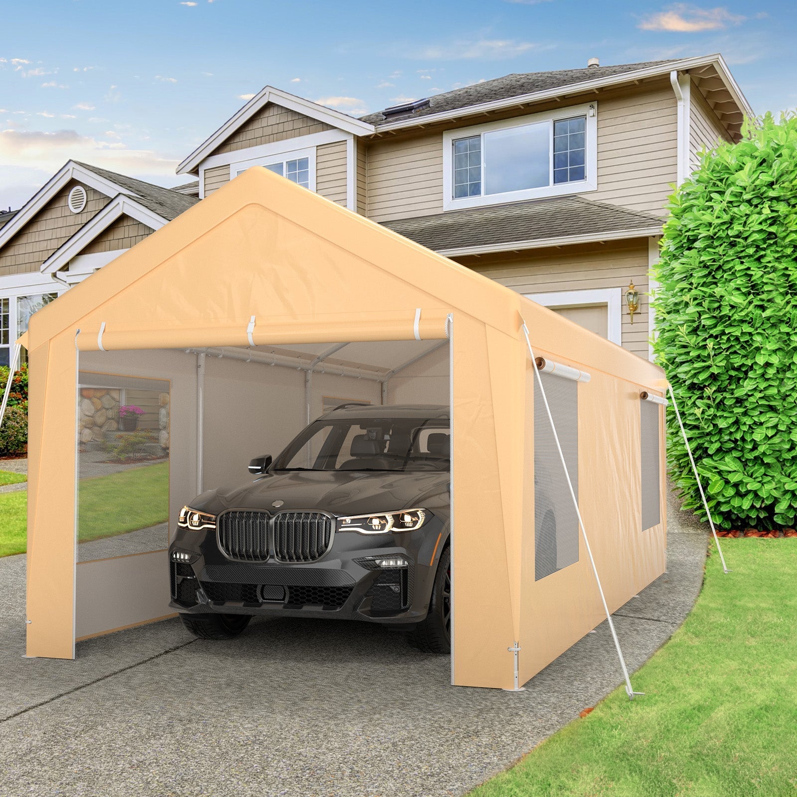 Costway Heavy-Duty Carport 10 x 20 Ft with Removable Sidewalls New - AW10007YW