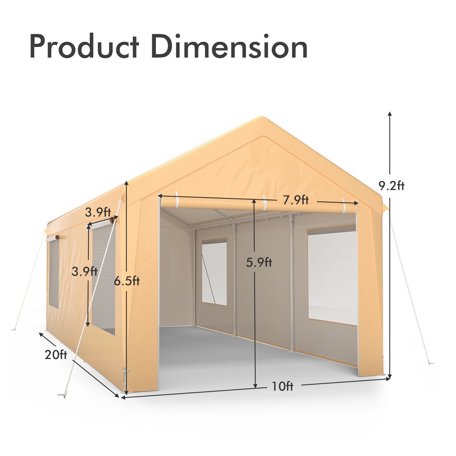 Costway Heavy-Duty Carport 10 x 20 Ft with Removable Sidewalls New - AW10007YW