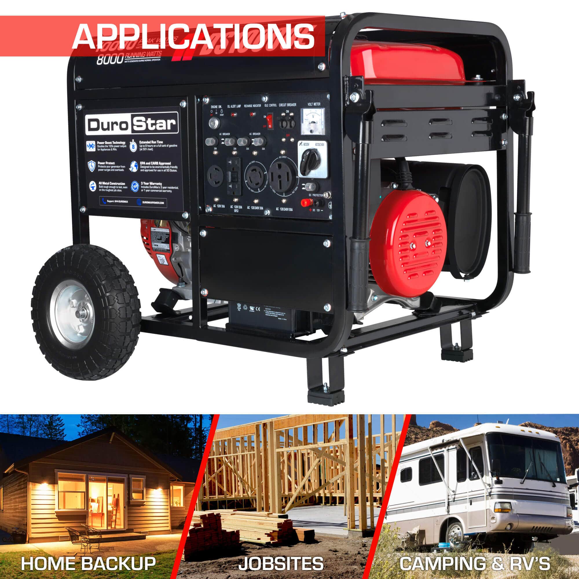 DuroStar 10000-Watt 440cc Portable Gas Generator w/ Electric Start and Wheel Kit - DS10000E