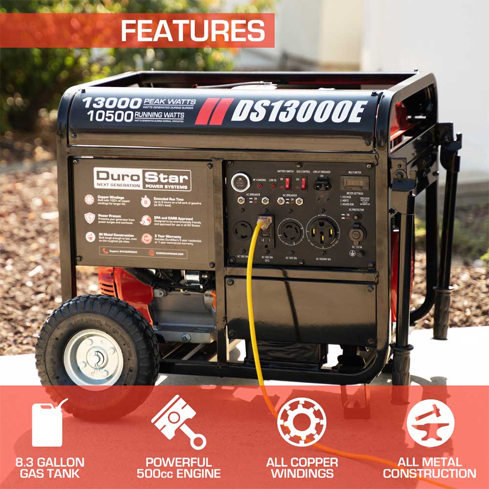 DuroStar 13000 Watt 500cc Gasoline Portable Generator w/ Push Button - DS13000E