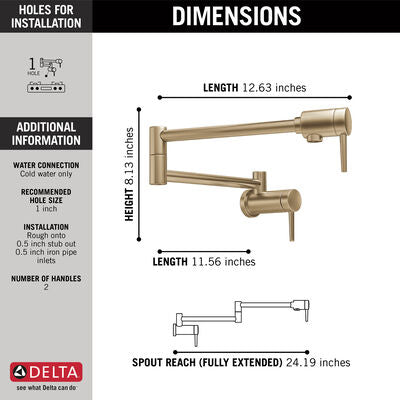 Delta Wall Mount Contemporary Pot Filler in in Champagne Bronze - 1165LF-CZ