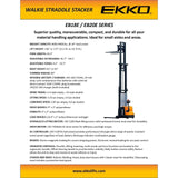 EKKO Full Powered Straddle Stacker 138/177" Height - EB18E