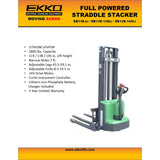 EKKO Full Powered Straddle Stacker 2800 lb Capacity 119" Height - EB13E-LI