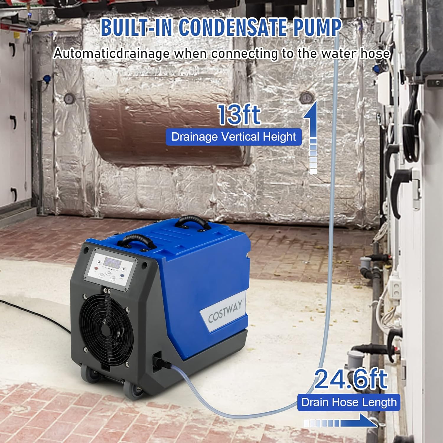 Costway Dehumidifier Commercial 180 Pints 341 CFM Basement/Crawl Space Pump And Drain Hose Blue New - ES10196US-BL