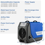 Costway Commercial Dehumidifier 180 Pints 341 CFM Basement/Crawl Space Pump And Drain Hose Blue New - ES10196US-BL