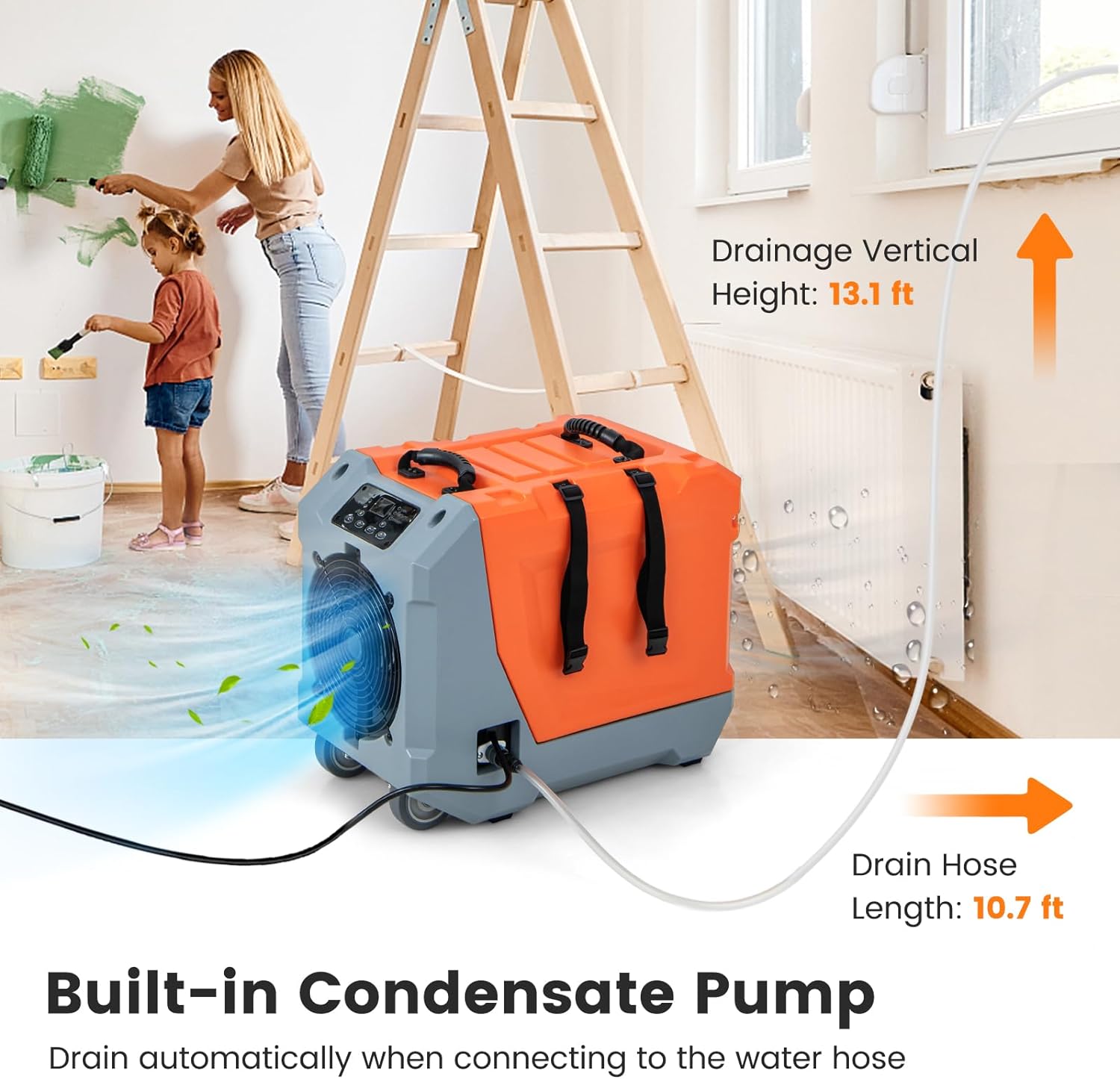 Costway Dehumidifier Commercial 180 Pints 210 CFM Basement/Crawl Space Pump And Drain Hose Orange New - ES10327US-OR