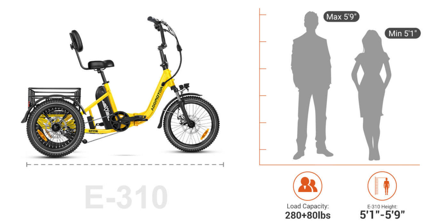 Addmotor 750W 48V CITYTRI E-310 Trike Electric Bike - EB-ADD-E310S-RED