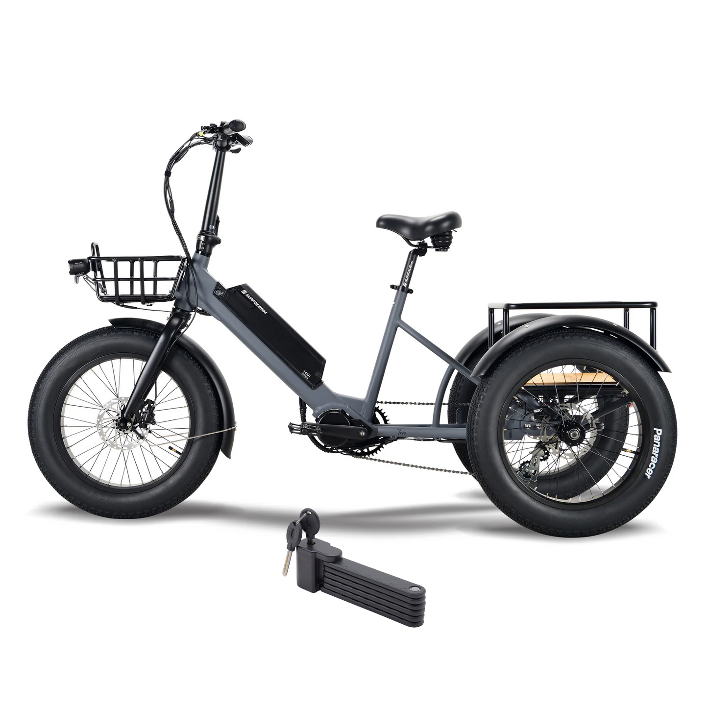 Surface 604 500W 48V Trio Mid Drive Folding Step-Thru Fat Tire Trike Electric Bike - EB-S6-TRIO-GRY