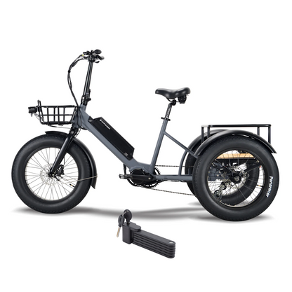Surface 604 500W 48V Trio Mid Drive Folding Step-Thru Fat Tire Trike Electric Bike - EB-S6-TRIO-GRY