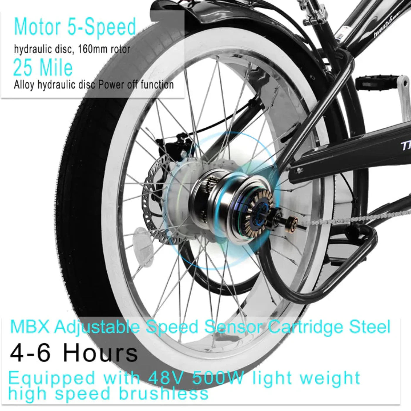 Tracer 500W 26" Twenty5 DS Cruiser Electric Bike - MB-EB-TWENTY5-DS-BK