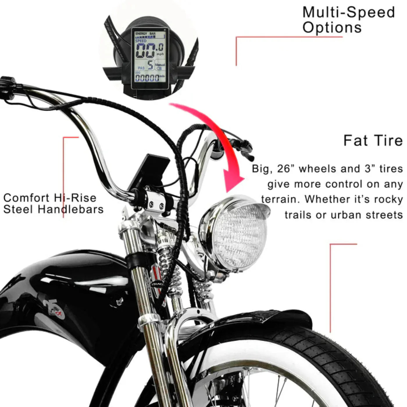 Tracer 500W 26" Twenty5 GTS Cruiser Electric Bike - MB-EB-TWENTY5-GTS-BK/ PLS