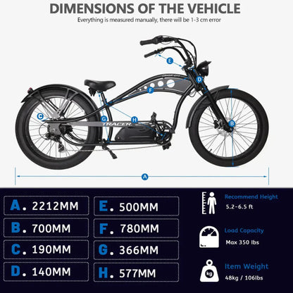 Tracer 750W 48V Chico GT7 Chopper Stretch Cruiser Fat Tire Electric Bike - EB-TC-CHICO-MBK
