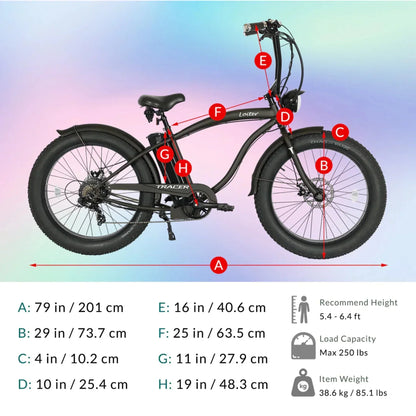 Tracer 800W 26" Loiter Cruiser Fat Tire Electric Bike - MB-EB-LOITER-M-BK/BK