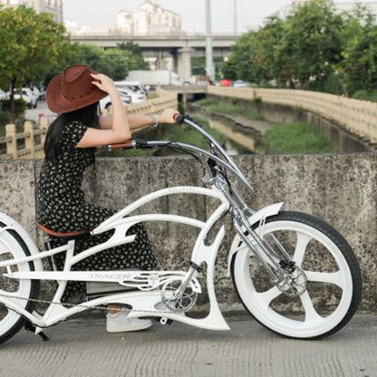 Tracer 800W 48V Raptor Pro DS Chopper Stretch Cruiser Fat Tire Electric Bike - EB-MB-RAPTOR PRO DS-WHI/WHI