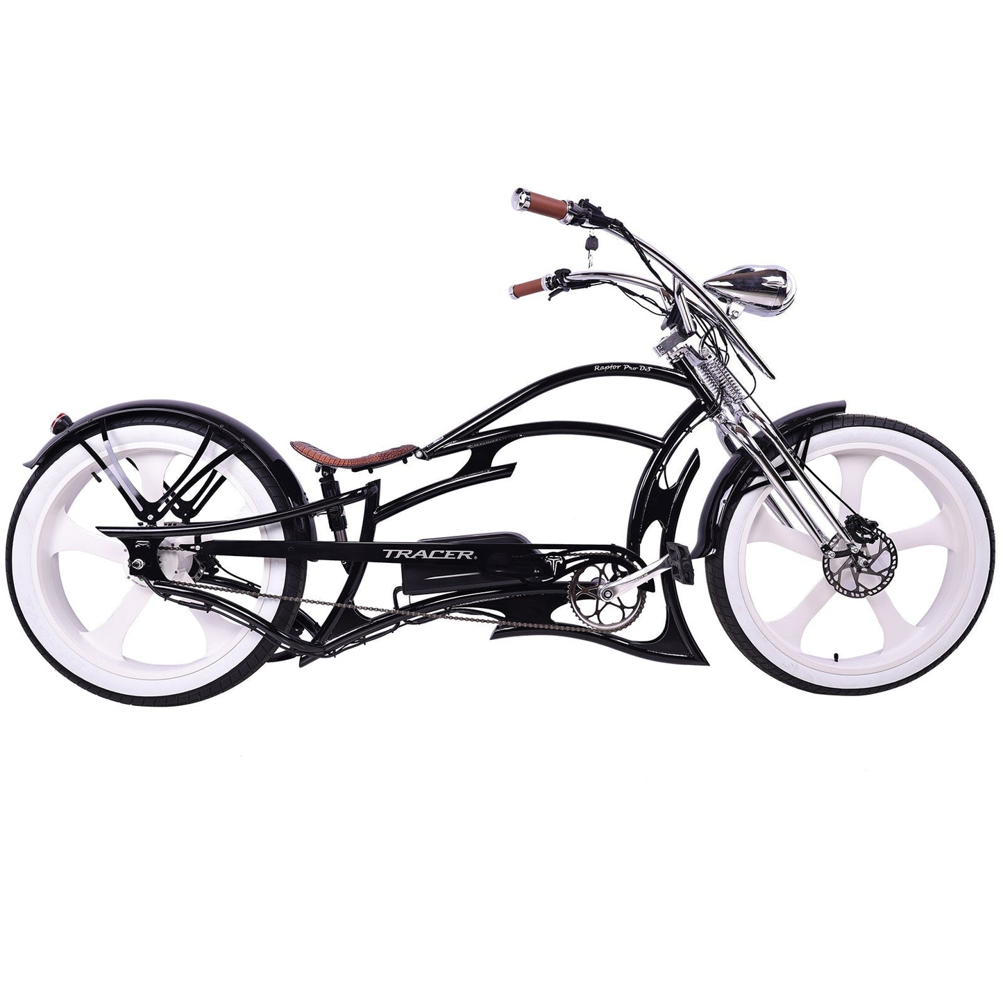 Tracer 800W 48V Raptor Pro DS Chopper Stretch Cruiser Fat Tire Electric Bike - EB-MB-RAPTOR PRO DS-WHI/WHI