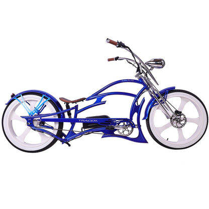 Tracer 800W 48V Raptor Pro DS Chopper Stretch Cruiser Fat Tire Electric Bike - EB-MB-RAPTOR PRO DS-WHI/WHI