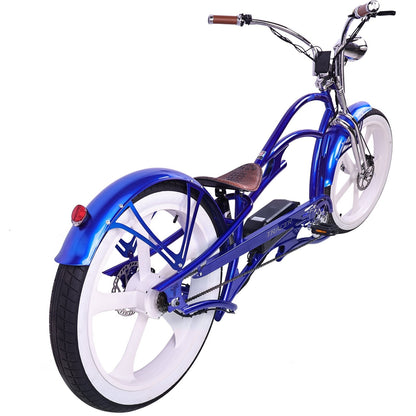 Tracer 800W 48V Raptor Pro DS Chopper Stretch Cruiser Fat Tire Electric Bike - EB-MB-RAPTOR PRO DS-WHI/WHI