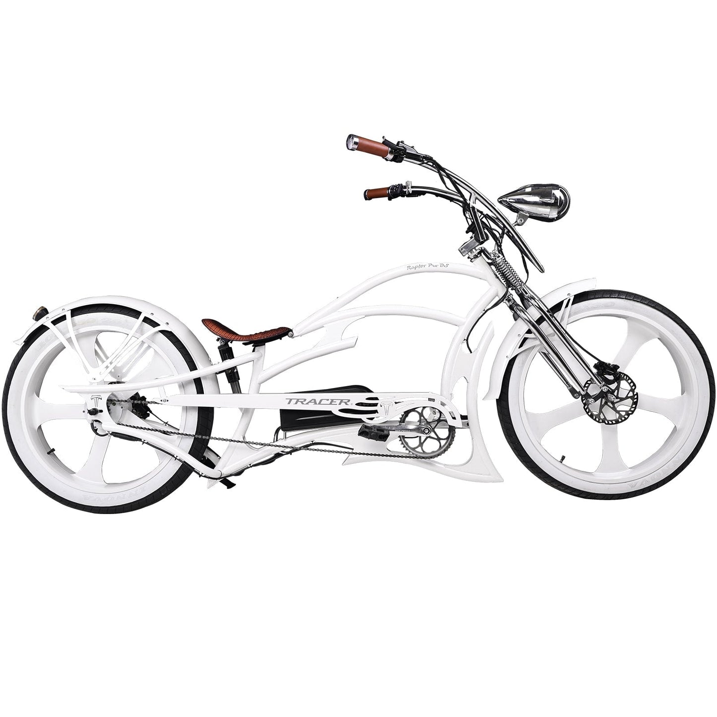 Tracer 800W 48V Raptor Pro DS Chopper Stretch Cruiser Fat Tire Electric Bike - EB-MB-RAPTOR PRO DS-WHI/WHI
